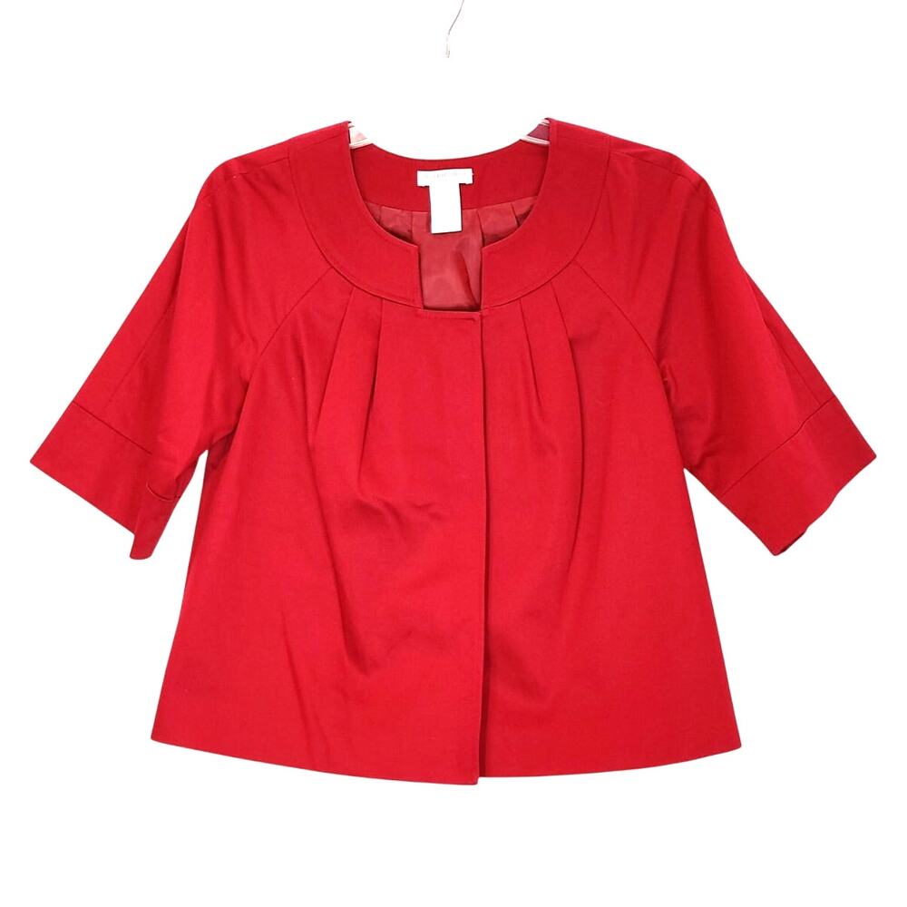 Worthington Crop Blazer Jacket Stretch Flare Lined 3/4 Sleeve Red Womens Size S